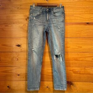H&M &Denim Girlfriend Fit High Rise Straight Leg Distressed Denim Jeans 28